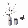 White Ceramic Vase with Branches and Small Flowers Decorative Interior Containers and Table 3d model
