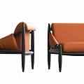 Modern Orange Leather Single Sofa With Black Wooden Frame Design 3d model