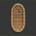 Brown Inflatable Boat With Wooden Slats Floor And Central Wooden Oar