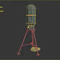 Green Cylindrical Equipment with Metal Tripod Base and Cable Nearby