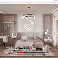 Elegant Modern Pink Kids Room with Moon Star Decor Stuffed Toys Desk Bookshelf and Rug