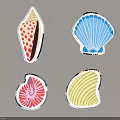Colorful Decorative Shells With Various Patterns And Designs On White Background