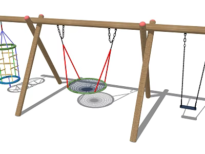 Outdoor Playground Equipment With Wooden Frame Net Swings Traditional Swings And Colorful Climbing Net 3d model