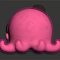Cute Pink Octopus Cartoon Toy With Black Hat And Shiny Surface