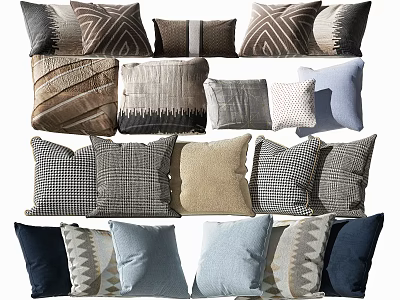 Various Patterned Decorative Pillows In Neutral And Soft Colored Textured Fabrics 3d model