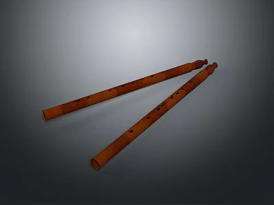 Two Long Traditional Wooden Musical Equipment Instruments With Holes Design 3d model