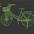 Vintage Bicycle With Green Frame White Basket Brown Seat And Rear Rack
