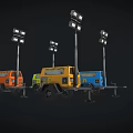 Portable Outdoor Mobile Light Towers With Multiple Lamps And Colored Wheeled Bases