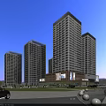 Modern High Rise Residential Buildings Exterior With Green Space And Commercial Podium