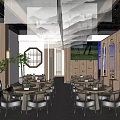 Modern Teahouse Interior Design With Wooden Decor Round Windows Tables And Chairs TV Screen