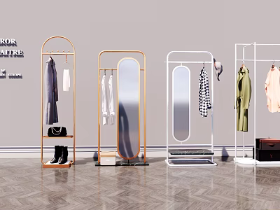 Varied Design Modern Clothes Racks With Mirrors Shelves Hanging Clothes And Accessories 3d model
