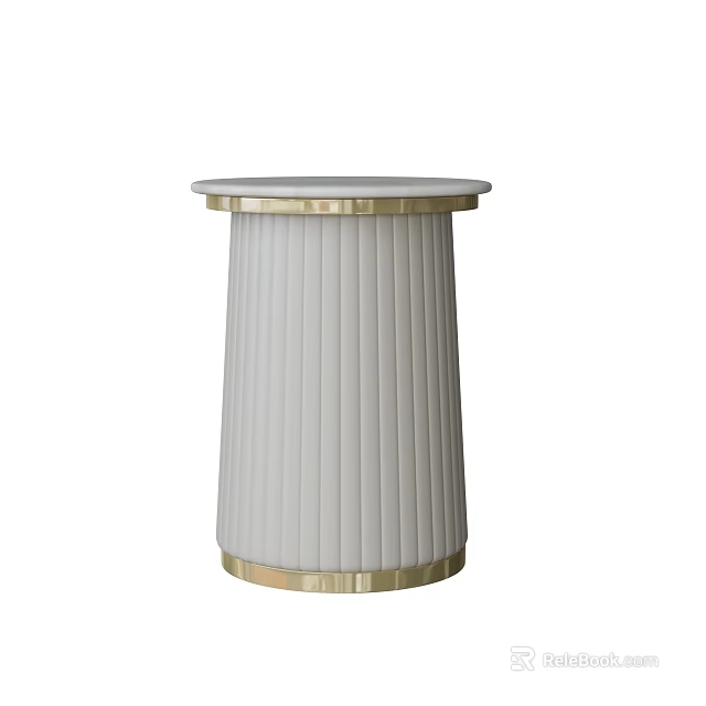 Elegant Modern Side Table With White Vertical Stripes And Gold Trim 3d model