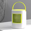 Portable White Electric Fan With Yellow Handle And Grille For Tabletop Use