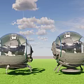 Two Spherical Industrial Equipment Units With Transparent Cabin And Metal Support Base