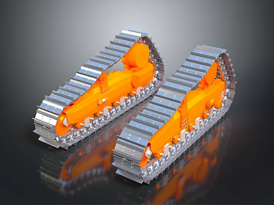 Two Orange And Silver Tracked Household Utility Devices With Metal Tracks And Reflective Surfaces 3d model