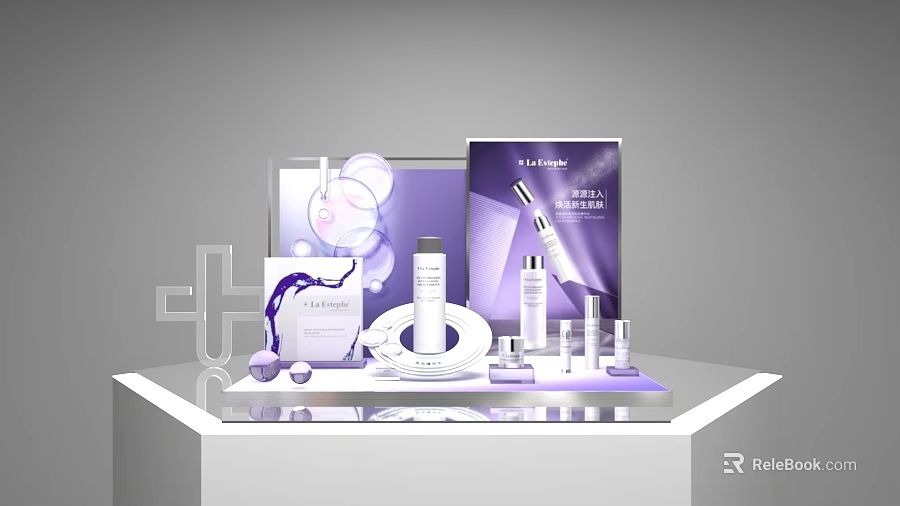 Elegant Perfume Cosmetics Showcase with PLANTIS Bottles and Display Stand 3d model 