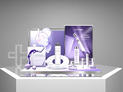 Elegant Perfume Cosmetics Showcase with PLANTIS Bottles and Display Stand 3d model