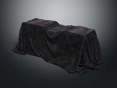 Mysterious Long Object Covered With Dark Draped Fabric On Gray Background 3d model