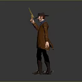 Cowboy Character Wearing Brown Coat And Cowboy Hat Holding Revolver With Black Pants And Boots