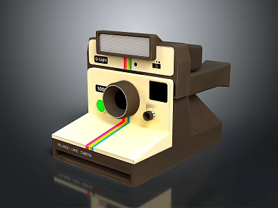 Vintage Instant Camera With Retro Design Rainbow Stripe Lens And Buttons 3d model