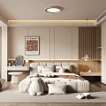 Modern Bedroom Interior Design With Comfortable Bed Wall Artwork Area Rug And Built In Wardrobe