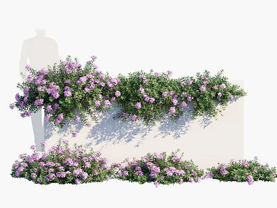 Vines With Purple Flowers Growing Along White Wall And Ground 3d model