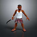 3D Character Model With White Tank Top Plaid Skirt Sandals Machete And Tattoos