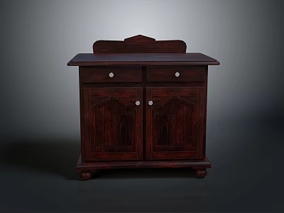 Traditional Dark Wooden Cabinet With Carved Top Two Drawers Doors And Decorative Legs 3d model