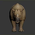 Realistic Brown 3D Rhinoceros Model With Textured Skin Standing On Gray Background