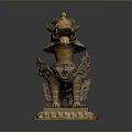 Traditional Golden Mythical Beast Statue With Intricate Decorations On Ornate Base