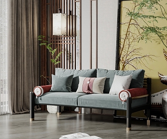 New Chinese-style double sofa 3d model