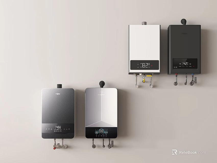 Modern Wall Mounted Water Heaters With Digital Displays And Sleek Design 3d model 
