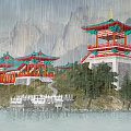 Tang Feng Pavilion Lake Pavilion 3d model