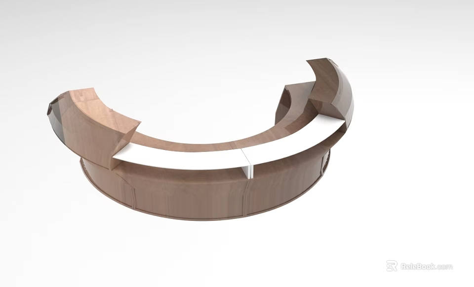 Modern Curved Reception Desk With Wooden Structure And White Countertop Design 3d model 