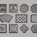 Pane openwork window openwork window square lattice antique window round window 3d model