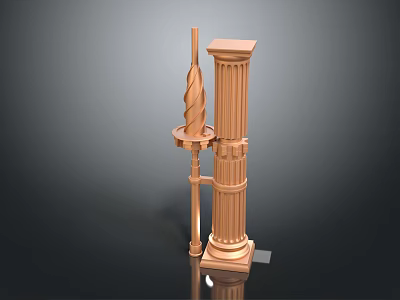 High Quality Copper Decorative Hardware Tool 3D Model With Spiral Design And Column Structure 3d model