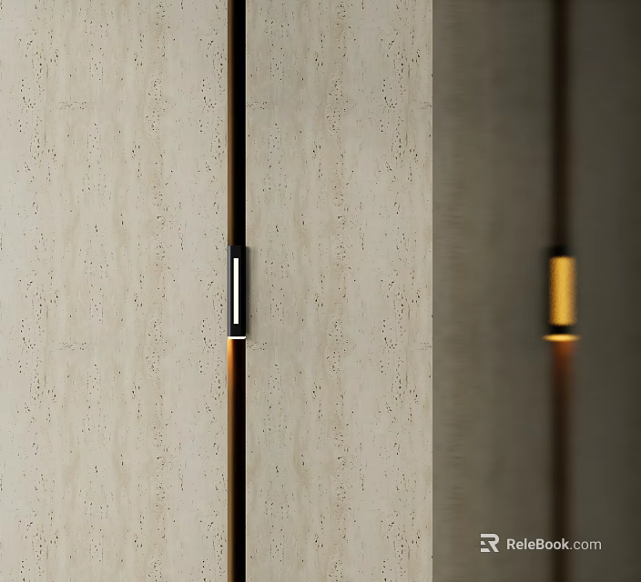 Modern Metal Wall Lamps Mounted On Beige Stone Wall With Warm Lighting 3d model 