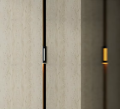 Modern Metal Wall Lamps Mounted On Beige Stone Wall With Warm Lighting 3d model