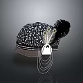 Stylish Fashionable Hat with Black White Pattern Feather Decor and Hanging Ornaments