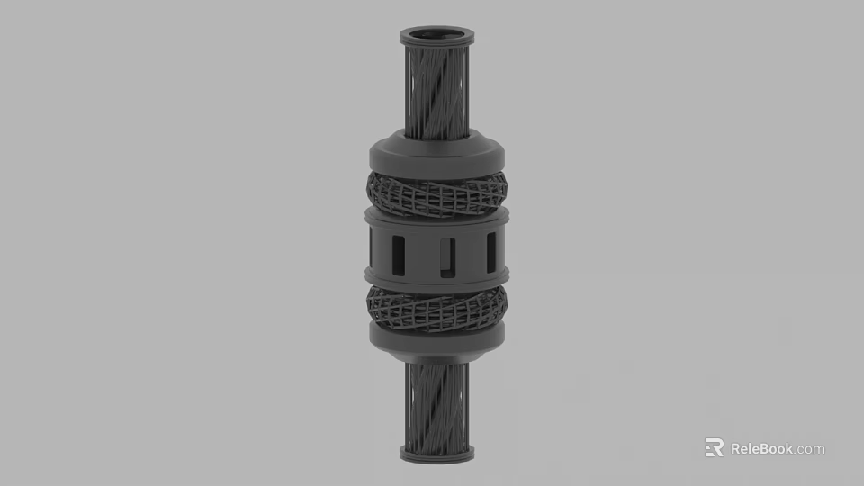 Mechanical Component 3D Model With Metal Mesh Cylindrical Structure And Holes 3d model 