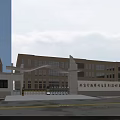 Modern Industrial Building Main Entrance Gate With Arch Structure And Yellow Exterior Facade