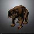 Brown large animal in standing posture with prominent facial features and sharp claws