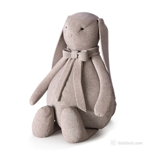 Plush Rabbit Toy Light Gray Soft Fabric with Bow Tie Around Neck Cute Design 3d model 