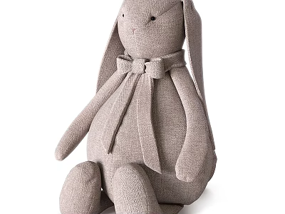 Plush Rabbit Toy Light Gray Soft Fabric with Bow Tie Around Neck Cute Design 3d model