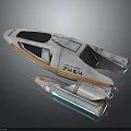 Silver Gray 3D Spaceship Model 746H With Orange Stripes Detachable Part And Blue Light Effect