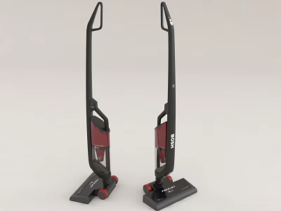 Two Bosch Upright Vacuum Cleaners in Black and Red for Household Use 3d model