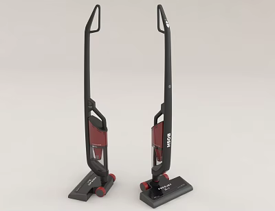 Two Bosch Upright Vacuum Cleaners in Black and Red for Household Use 3d model
