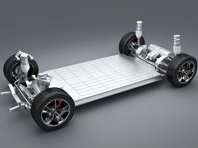Electric Vehicle Chassis Structure With Frame Wheels And Suspension System 3d model