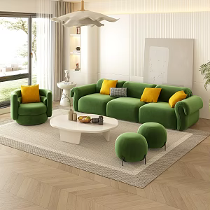 Cream Style Living Room Fabric Sofa Combination 3d model