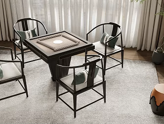 New Chinese Mahjong Table and Chair Chess and Card Room Table and Chair Bogu Frame Green Plant Entertainment Table and Chair 3d model